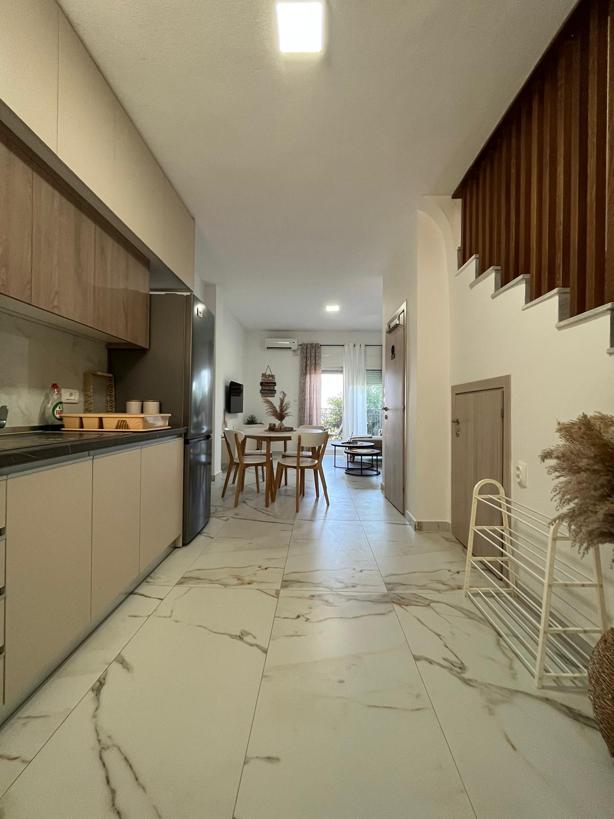 Aegean Dream kitchen hallway with interior stairs